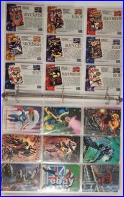1992 Marvel Masterpieces Complete Base Set + ALL 5 Battle Etch Set + Card Binder