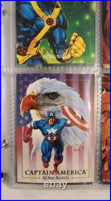 1992 Marvel Masterpieces Complete Base Set + ALL 5 Battle Etch Set + Card Binder