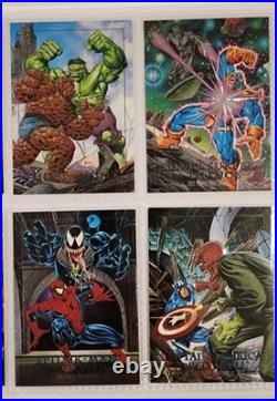 1992 Marvel Masterpieces Complete Base Set + ALL 5 Battle Etch Set + Card Binder