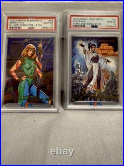 1993 Marvel Masterpieces 72 PSA 10s 1-90 Incomplete Set Plus 2 Bonus Dyna-Etchs