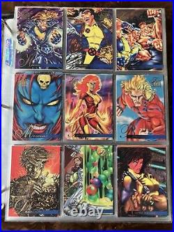1995 Flair Marvel Annual Complete Base Set+8/10 Prints+Power Blast Set x2+Binder