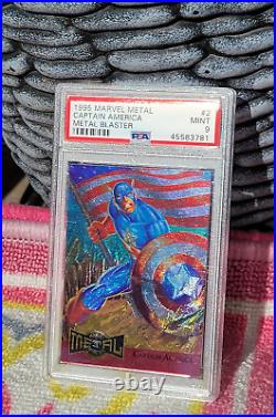 1995 Marvel Metal Card # 2 Captain America METAL BLASTER PSA 9 GEM MINT
