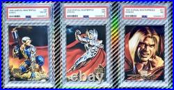 1996 Marvel Masterpieces #55-CablePSA 8, #56-StryfePSA 7, #57-GenesisPSA 7