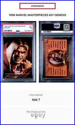 1996 Marvel Masterpieces #55-CablePSA 8, #56-StryfePSA 7, #57-GenesisPSA 7