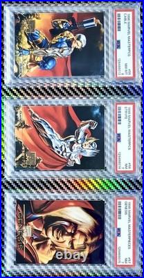 1996 Marvel Masterpieces #55-CablePSA 8, #56-StryfePSA 7, #57-GenesisPSA 7