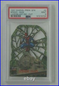 1997 Marvel Prem. QFX Lazerblast Die-Cut Trading Card- Spider-Man #2 PSA 9