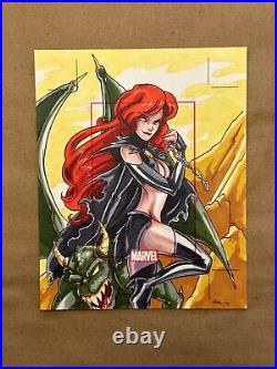 2009 Rittenhouse Marvel 70 years Uncut Sketch Card Red Queen by Kat Laurange