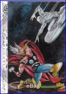 2013 Thor Dark World Marvel Charles Hall Oil Painted Sketch Card Silver Surfer