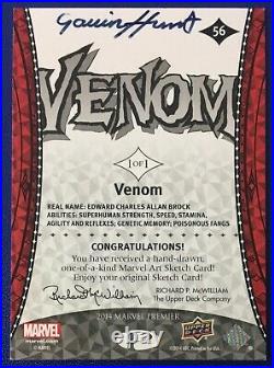2014 Marvel Premier Venom Sketch Card by Gavin Hunt 1/1 Spider-Man Villain