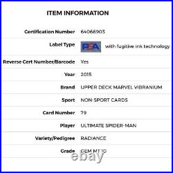 2015 Marvel Vibranium Ultimate Spider-Man (Miles Morales) Radiance /50 PSA 10