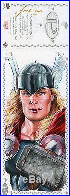 2017 Marvel Premier Quad Panel Sketch Card Loki and Thor by Fred. Ian