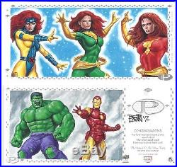 2017 Marvel Premier Triple Panel Sketch of Jean Grey Hulk Iron Man by Bob Larkin