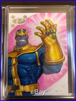 2017 Upper Deck Marvel Premier Bob Larkin Thanos 1/1 Color Sketch Card AMAZING