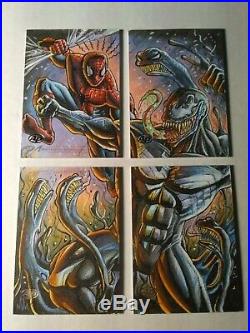 2018 Marvel Masterpieces Puzzle Sketch x4 cards Mark Magnum Spiderman vs Venom