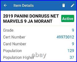 2019-20 Panini Donruss Net Marvels Ja Morant #9 PSA 9 Mint Rookie RC Low Pop 129