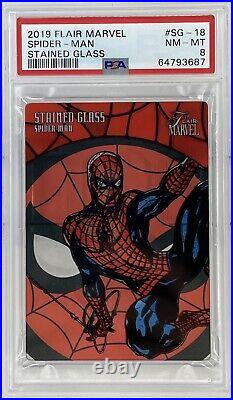 2019 Flair Marvel Stained Glass SSP #SG-18 Spider-Man PSA 8