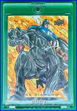 2020 Marvel Black Diamond Captain America Black Panther 1/1 Sketch by Kurobhie