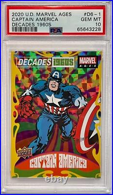 2020 UD MARVEL AGES DECADES 1960s CAPTAIN AMERICA D6-1 PSA 10 GEM MINT POP = 2