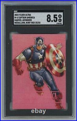 2022 Fleer Marvel Ultra Avengers Captain America Ruby Red Medallion #/65 SGC 8.5