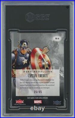 2022 Fleer Marvel Ultra Avengers Captain America Ruby Red Medallion #/65 SGC 8.5