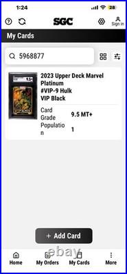 2023 UD MARVEL PLATINUM #VIP-9 HULK VIP BLACK Graded? SGC 9.5? POP 1