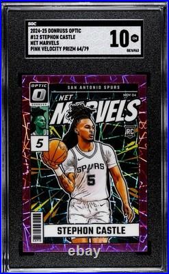 2024 Panini Donruss Net Marvels Stephon Castle Pink Velocity /79 Spurs RC SGC 10