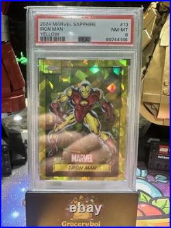 2024 Topps Chrome Marvel Sapphire Iron Man Yellow Refractor 33/75 PSA 8