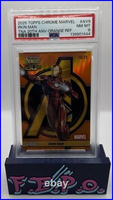 2025 Topps Chrome Marvel 20th Anniversary Orange Iron Man 16/25 PSA 8