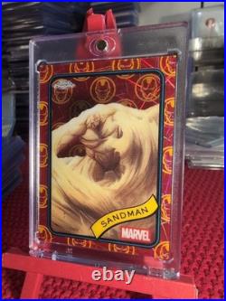 2025 Topps Chrome Marvel No. 91 Sandman Iron Man Red & Gold Laser #010/100
