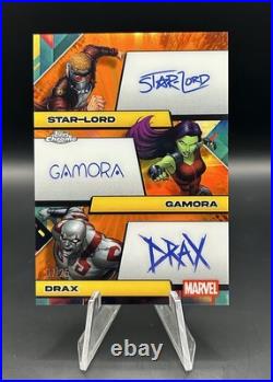 2025 Topps Chrome Marvel Star-Lord Gamora Drax Triple Auto Orange Refractor /25 2025 Topps Chrome Marvel Star-Lord Gamora Drax Triple Auto Orange Refractor /25
