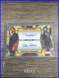 2025 Topps Chrome Marvel Tony Stark/Peter Parker Dual Facsimile Gold Auto #28/50