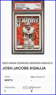 23 Donruss Josh Jacobs Gridiron Marvels PSA 9 Raiders Packers Hobby Exclusive