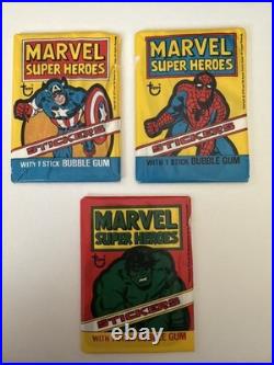 3 Packs 1976 Topps Marvel Super Heros Spiderman & Hulk and Capt America See Pics