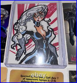 Black Cat Sketch Card + Bonus BlackCat Marvel Cards Flair Metal Women of Marvel