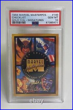 Checklist #140 Gold Foil Signature 1994 Marvel Masterpieces Psa 10 Pop 1