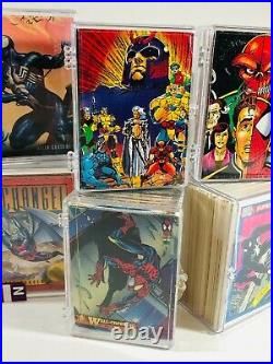Huge Marvel Trading Card Lot, Partial / Near Complete Sets w Protector Cases
