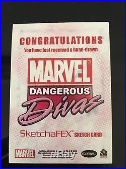 Marvel Dangerous Divas color sketch card Also Sketch Appears In The Ad And Box