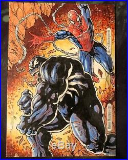 Marvel Masterpieces 2016 Spiderman Venom Sketch Card Puzle Redemption By Basio
