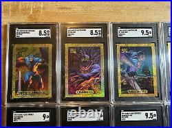 SGC GRADED 1994 Marvel Masterpieces Gold 10 Card Set Spiderman IronMan Hulk PSA