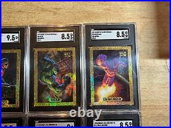 SGC GRADED 1994 Marvel Masterpieces Gold 10 Card Set Spiderman IronMan Hulk PSA