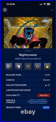 Topps 2026 Chrome Marvel Nightcrawler Superfractor 1/1 Facsimile Auto Digital