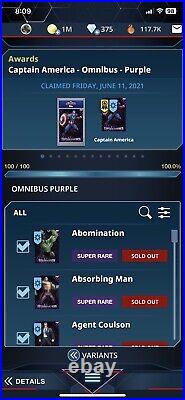 Topps Marvel Collect 2019 Omnibus Purple Super Rare Set With All Awards