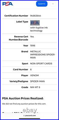 VENOM PSA GRADED POP 2? 1996 Marvel Metallic Impressions SPIDER-MAN THICK SLAB